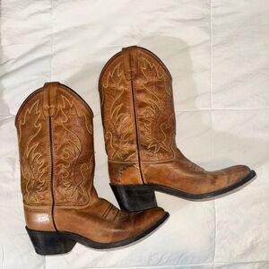 Old West Tan Leather Cowboy Boots